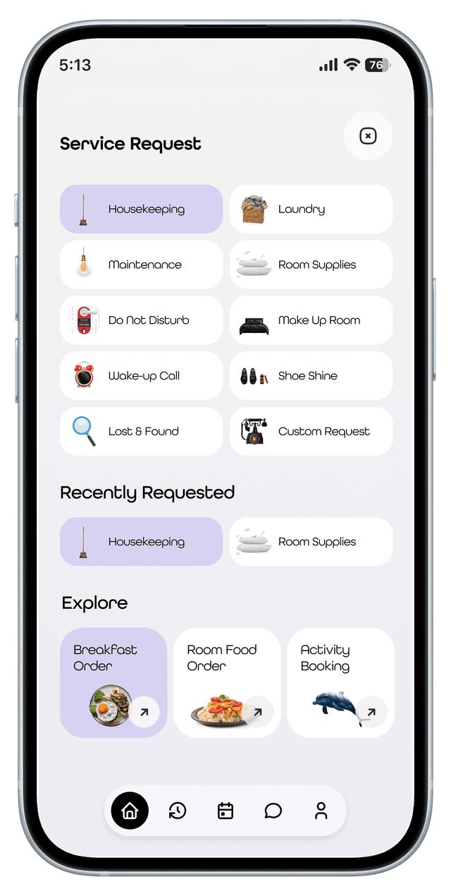 Service requests app screen